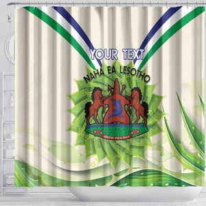 Personalised Lesotho Independence Day Shower Curtain Aloe Polyphylla Mix Coat Of Arms