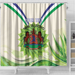 Personalised Lesotho Independence Day Shower Curtain Aloe Polyphylla Mix Coat Of Arms