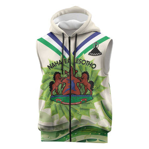 Personalised Lesotho Independence Day Sleeveless Zip Hoodie Aloe Polyphylla Mix Coat Of Arms - African Pride
