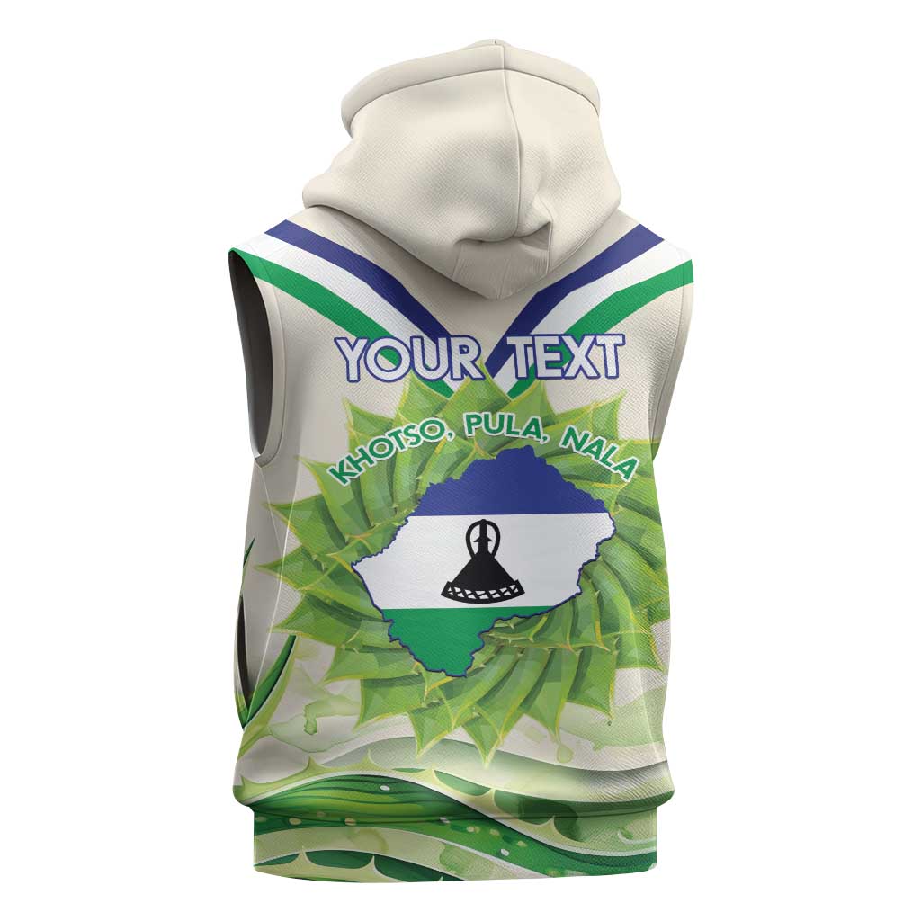 Personalised Lesotho Independence Day Sleeveless Zip Hoodie Aloe Polyphylla Mix Coat Of Arms - African Pride