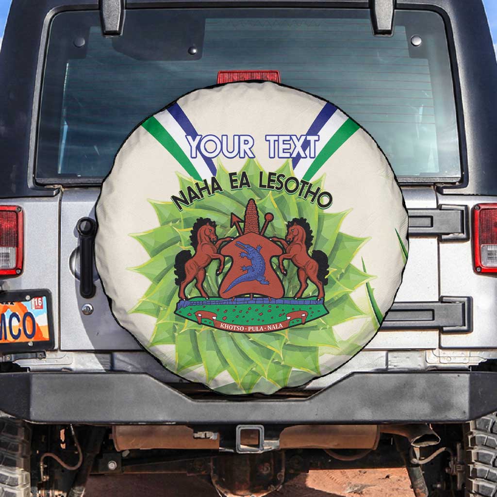 Personalised Lesotho Independence Day Spare Tire Cover Aloe Polyphylla Mix Coat Of Arms