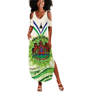 Personalised Lesotho Independence Day Summer Maxi Dress Aloe Polyphylla Mix Coat Of Arms