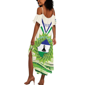 Personalised Lesotho Independence Day Summer Maxi Dress Aloe Polyphylla Mix Coat Of Arms