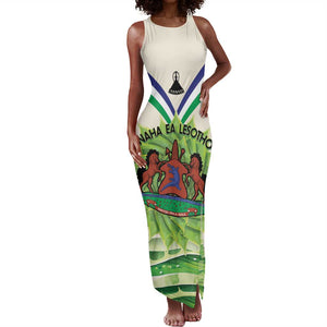 Personalised Lesotho Independence Day Tank Maxi Dress Aloe Polyphylla Mix Coat Of Arms