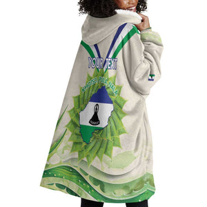 Personalised Lesotho Independence Day Wearable Blanket Hoodie Aloe Polyphylla Mix Coat Of Arms