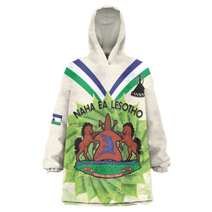 Personalised Lesotho Independence Day Wearable Blanket Hoodie Aloe Polyphylla Mix Coat Of Arms