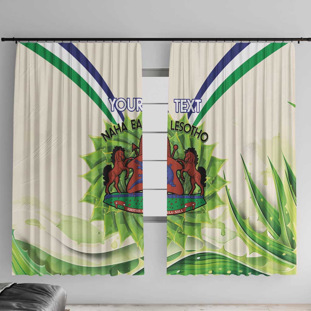 Personalised Lesotho Independence Day Window Curtain Aloe Polyphylla Mix Coat Of Arms