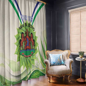 Personalised Lesotho Independence Day Window Curtain Aloe Polyphylla Mix Coat Of Arms