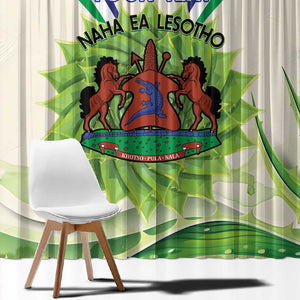 Personalised Lesotho Independence Day Window Curtain Aloe Polyphylla Mix Coat Of Arms