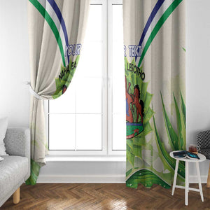 Personalised Lesotho Independence Day Window Curtain Aloe Polyphylla Mix Coat Of Arms