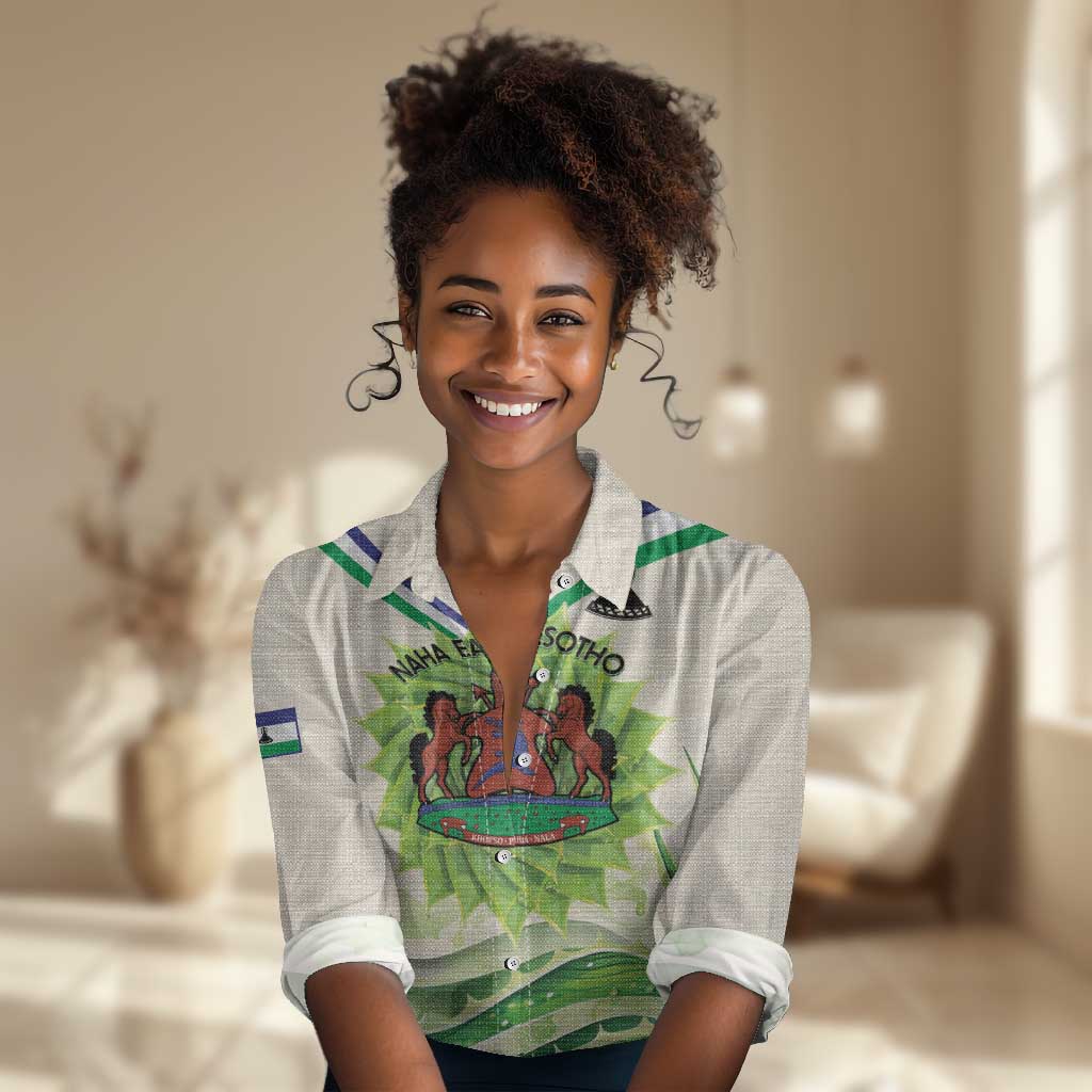 Personalised Lesotho Independence Day Women Casual Shirt Aloe Polyphylla Mix Coat Of Arms