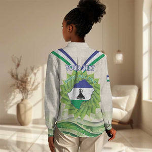 Personalised Lesotho Independence Day Women Casual Shirt Aloe Polyphylla Mix Coat Of Arms