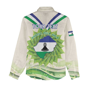 Personalised Lesotho Independence Day Women Casual Shirt Aloe Polyphylla Mix Coat Of Arms