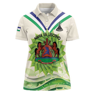 Personalised Lesotho Independence Day Women Polo Shirt Aloe Polyphylla Mix Coat Of Arms