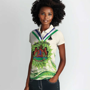 Personalised Lesotho Independence Day Women Polo Shirt Aloe Polyphylla Mix Coat Of Arms