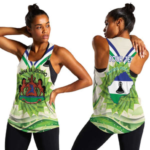 Personalised Lesotho Independence Day Women Racerback Tank Aloe Polyphylla Mix Coat Of Arms