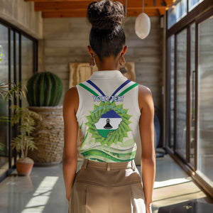 Personalised Lesotho Independence Day Women Sleeveless Polo Shirt Aloe Polyphylla Mix Coat Of Arms