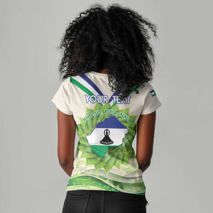 Personalised Lesotho Independence Day Women V-Neck T-Shirt Aloe Polyphylla Mix Coat Of Arms