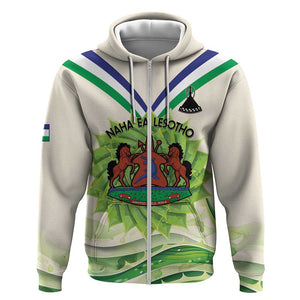 Personalised Lesotho Independence Day Zip Hoodie Aloe Polyphylla Mix Coat Of Arms