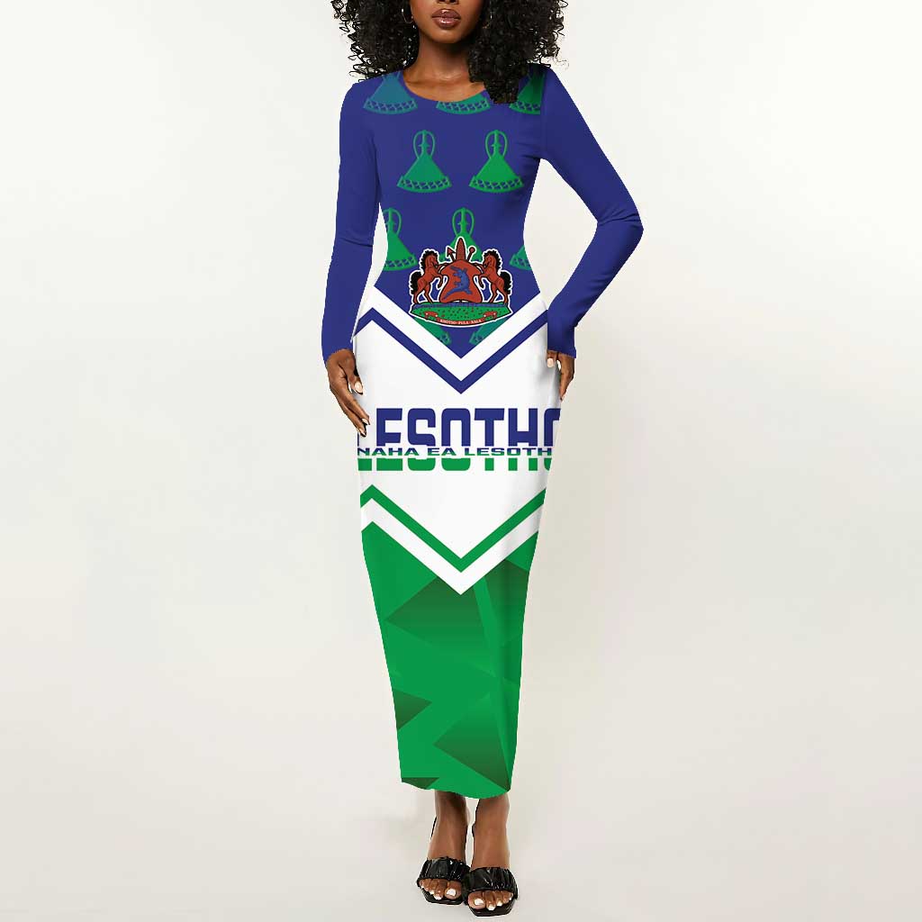 Personalised Lesotho Independence Day Long Sleeve Bodycon Dress Naha ea Lesotho Proud