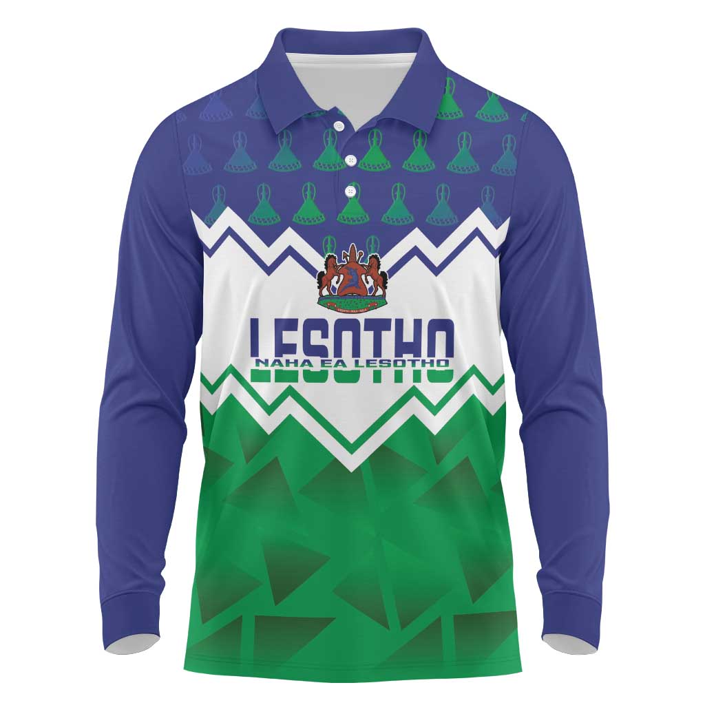 Personalised Lesotho Independence Day Long Sleeve Polo Shirt Naha ea Lesotho Proud