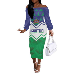 Personalised Lesotho Independence Day Off The Shoulder Long Sleeve Dress Naha ea Lesotho Proud