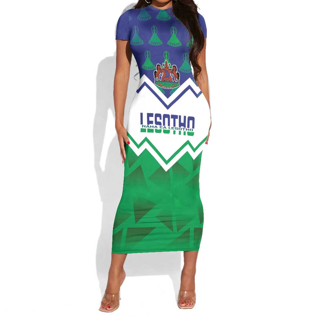 Personalised Lesotho Independence Day Short Sleeve Bodycon Dress Naha ea Lesotho Proud