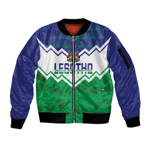 Personalised Lesotho Independence Day Sleeve Zip Bomber Jacket Naha ea Lesotho Proud