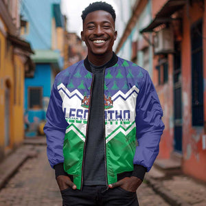 Personalised Lesotho Independence Day Sleeve Zip Bomber Jacket Naha ea Lesotho Proud