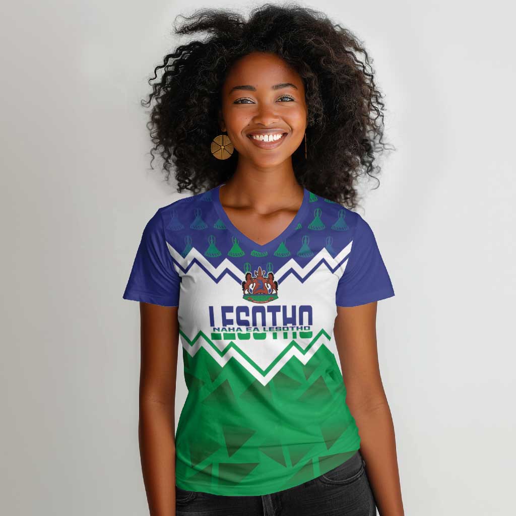 Personalised Lesotho Independence Day Women V-Neck T-Shirt Naha ea Lesotho Proud