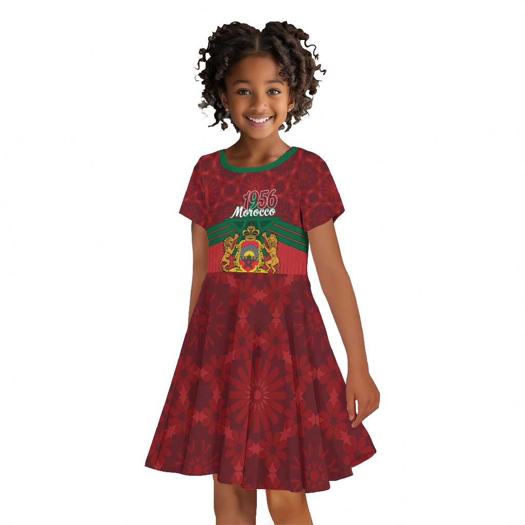 Personalized Afro Morocco Independence Day Kid Short Sleeve Dress 1956 Proud Islamic Pattern - African Pride