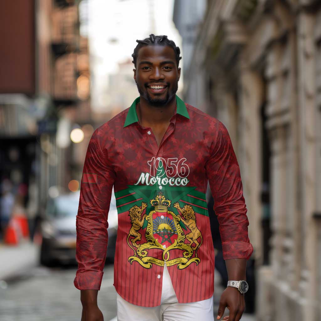 Personalized Afro Morocco Independence Day Long Sleeve Button Shirt 1956 Proud Islamic Pattern - African Pride