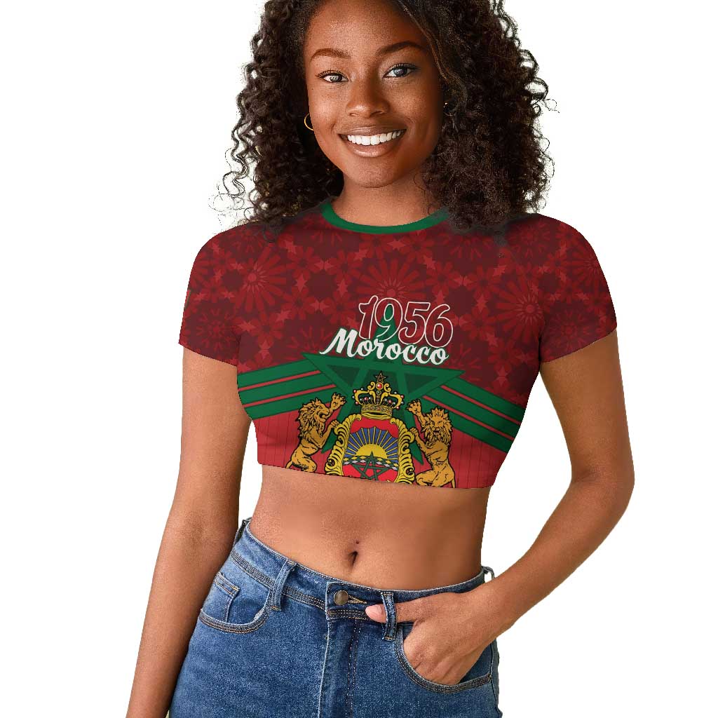 Personalized Afro Morocco Independence Day Raglan Cropped T shirt 1956 Proud Islamic Pattern - African Pride