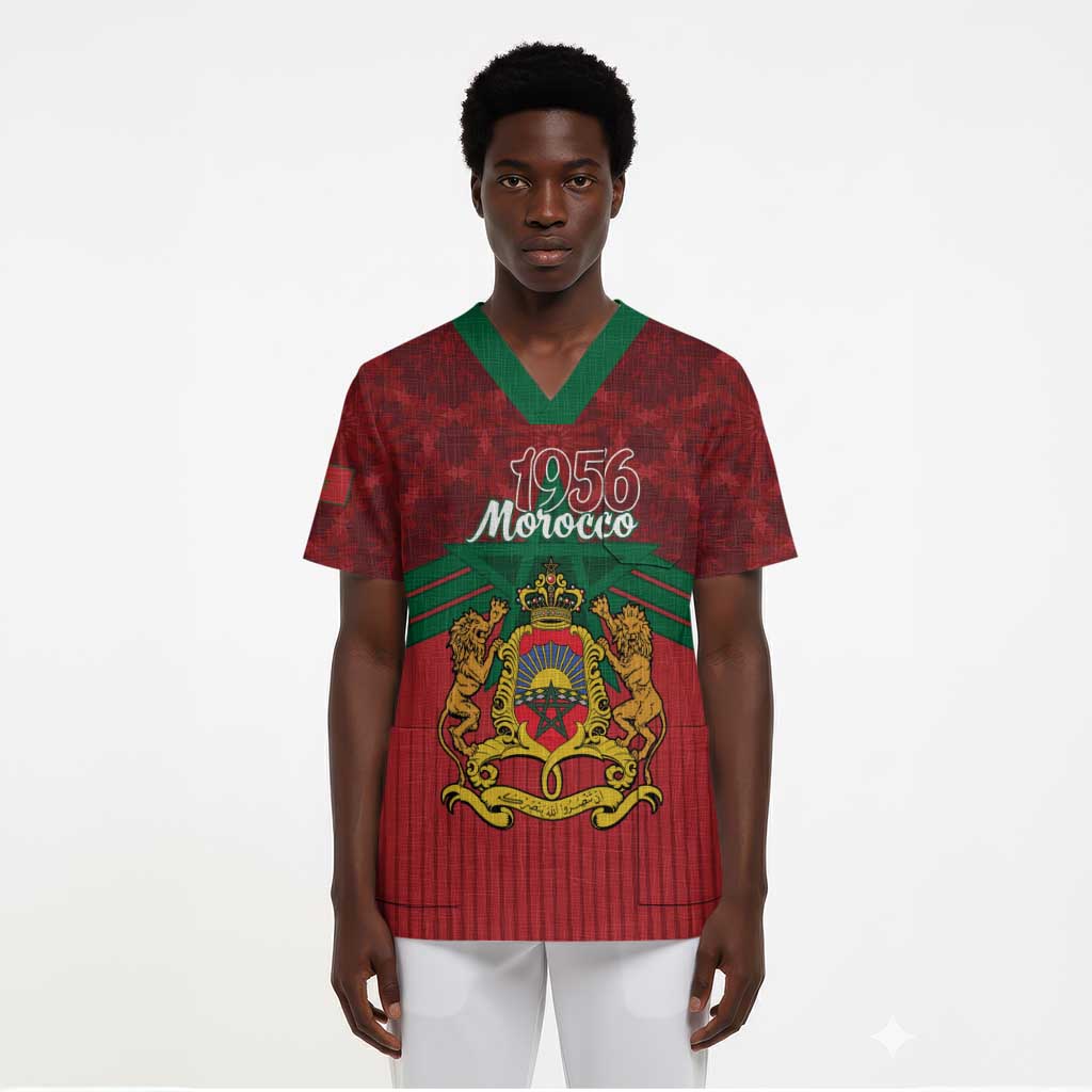 Personalized Afro Morocco Independence Day Scrub Top 1956 Proud Islamic Pattern - African Pride