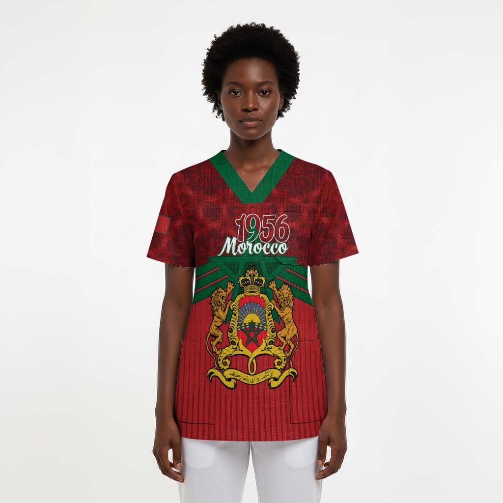 Personalized Afro Morocco Independence Day Scrub Top 1956 Proud Islamic Pattern - African Pride