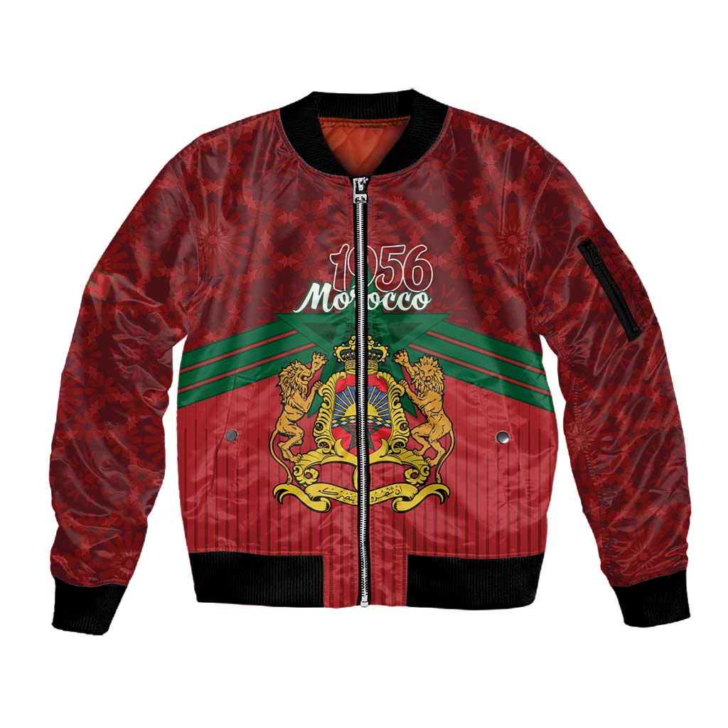 Personalized Afro Morocco Independence Day Sleeve Zip Bomber Jacket 1956 Proud Islamic Pattern - African Pride