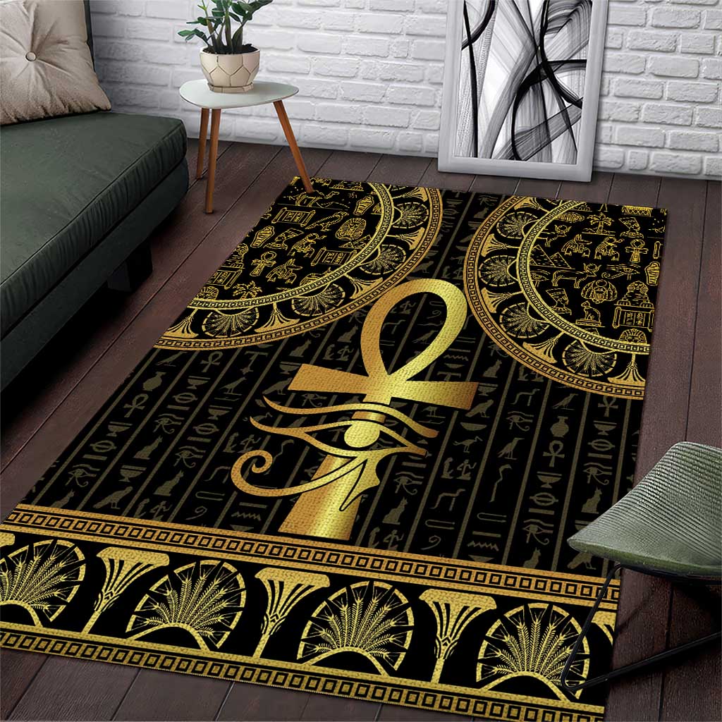 Afro Ancient Egypt Ankh and Eye Of Horus Area Rug Egyptian Hieroglyphs