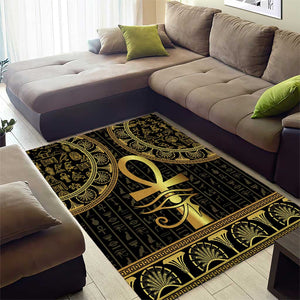 Afro Ancient Egypt Ankh and Eye Of Horus Area Rug Egyptian Hieroglyphs