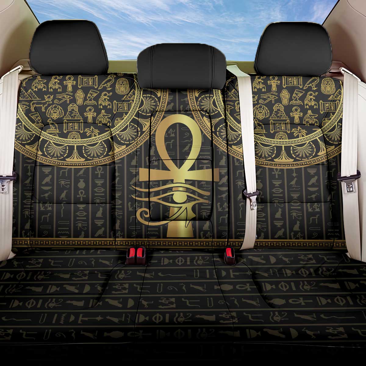 Afro Ancient Egypt Ankh and Eye Of Horus Back Car Seat Cover Egyptian Hieroglyphs