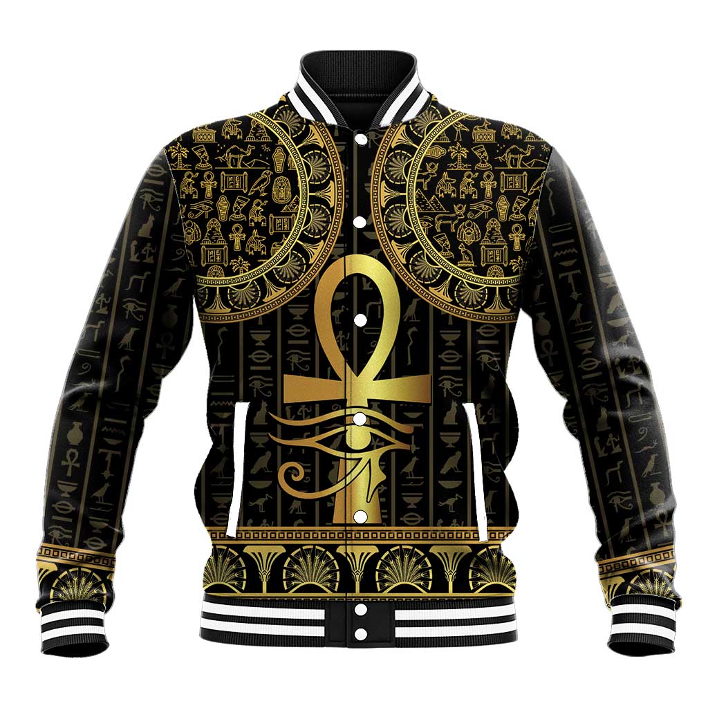 Afro Ancient Egypt Ankh and Eye Of Horus Baseball Jacket Egyptian Hieroglyphs