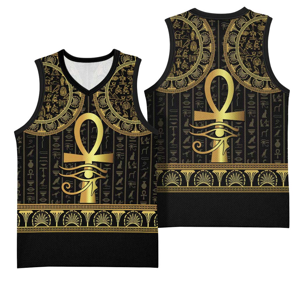 Afro Ancient Egypt Ankh and Eye Of Horus Basketball Jersey Egyptian Hieroglyphs LT14