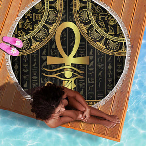 Afro Ancient Egypt Ankh and Eye Of Horus Beach Blanket Egyptian Hieroglyphs