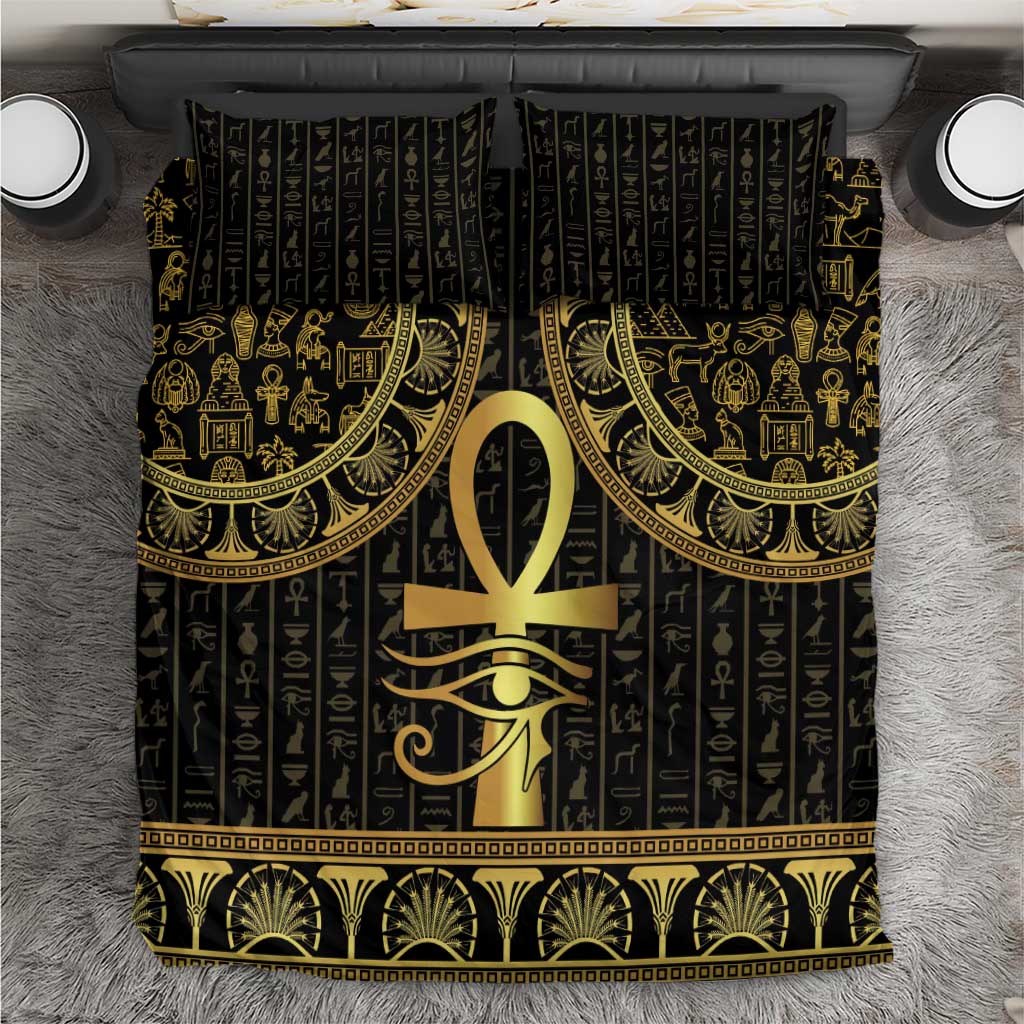 Afro Ancient Egypt Ankh and Eye Of Horus Bedding Set Egyptian Hieroglyphs