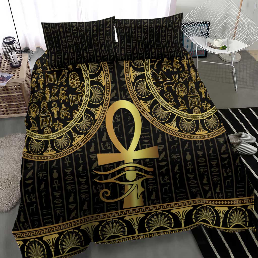 Afro Ancient Egypt Ankh and Eye Of Horus Bedding Set Egyptian Hieroglyphs
