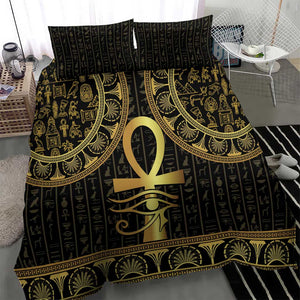 Afro Ancient Egypt Ankh and Eye Of Horus Bedding Set Egyptian Hieroglyphs