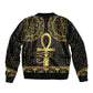 Afro Ancient Egypt Ankh and Eye Of Horus Bomber Jacket Egyptian Hieroglyphs