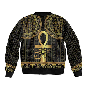 Afro Ancient Egypt Ankh and Eye Of Horus Bomber Jacket Egyptian Hieroglyphs