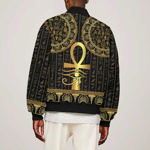 Afro Ancient Egypt Ankh and Eye Of Horus Bomber Jacket Egyptian Hieroglyphs