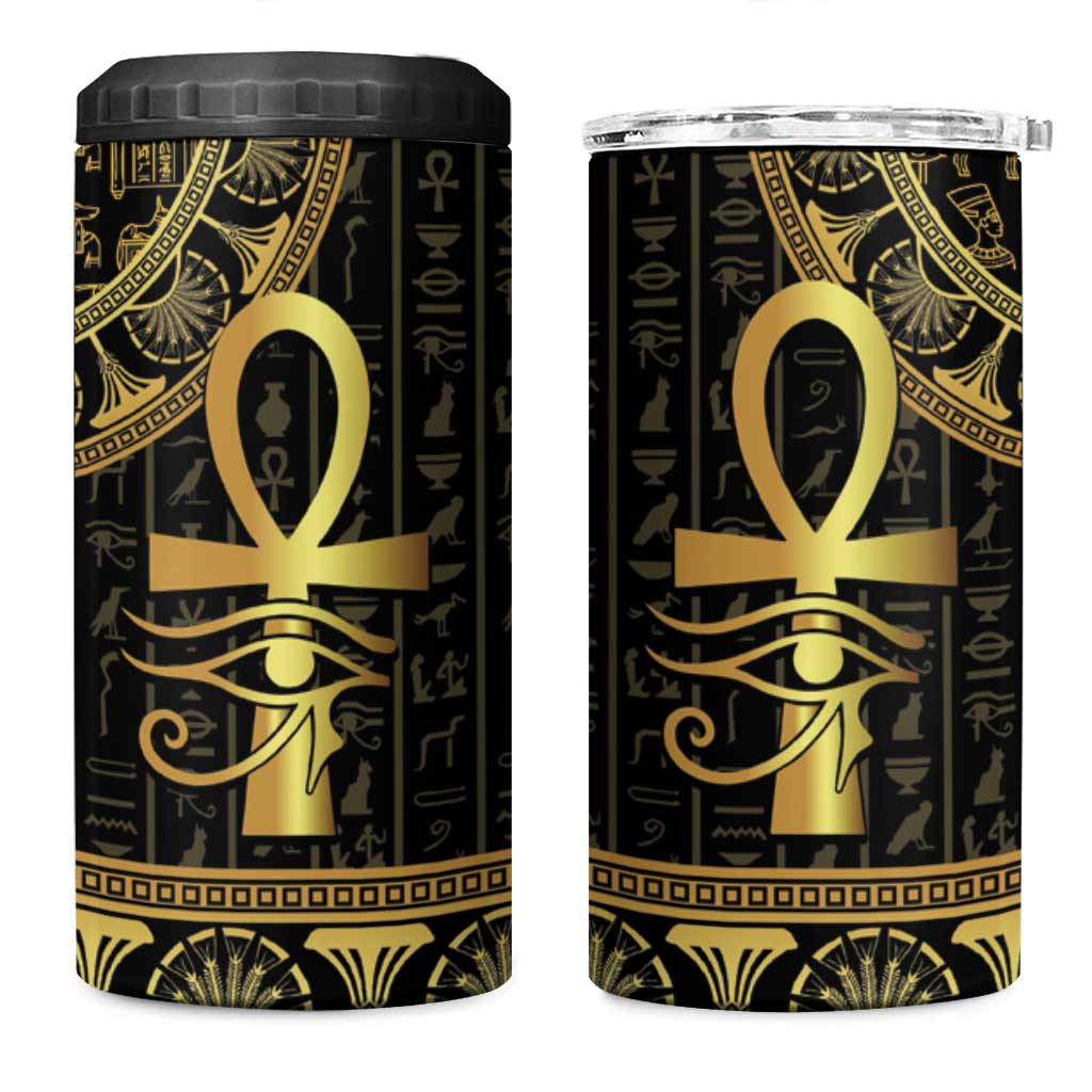 Afro Ancient Egypt Ankh and Eye Of Horus 4 in 1 Can Cooler Tumbler Egyptian Hieroglyphs