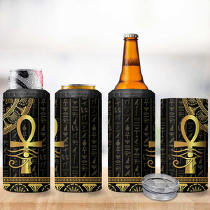 Afro Ancient Egypt Ankh and Eye Of Horus 4 in 1 Can Cooler Tumbler Egyptian Hieroglyphs